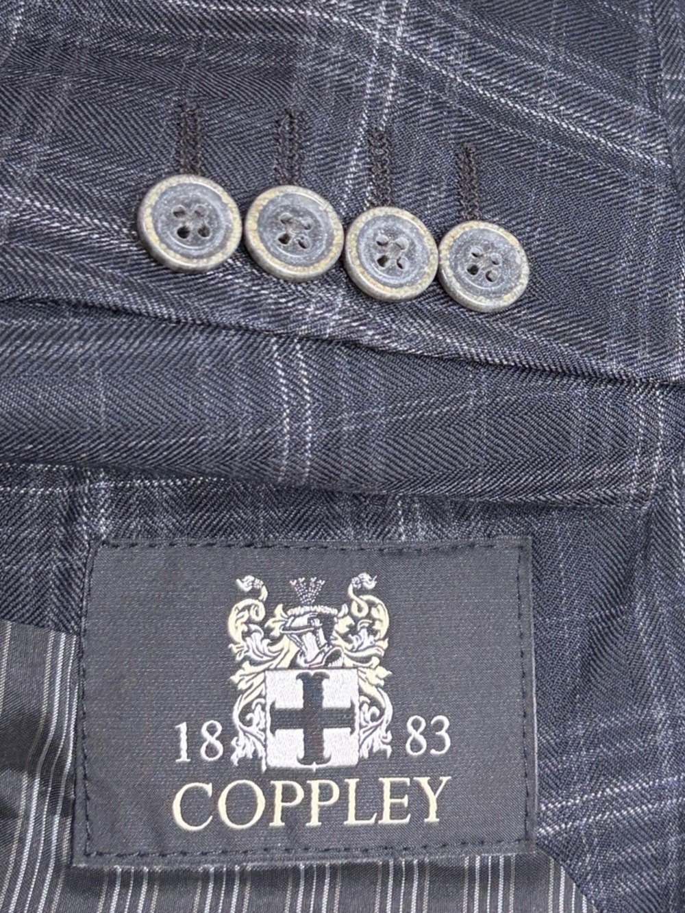 Coppley Sport Coat Mens 46T Black Gray Wool Silk Plaid Blazer Made in Canada